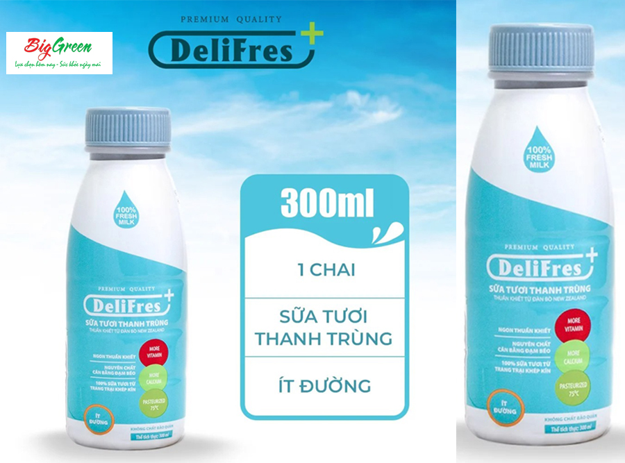 Sữa Tươi Thanh Trùng DeliFres ít đường 300ml