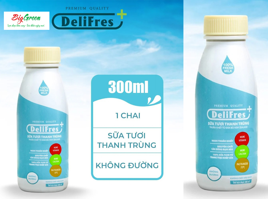 Sữa Tươi Thanh Trùng DeliFres không đường 300ml